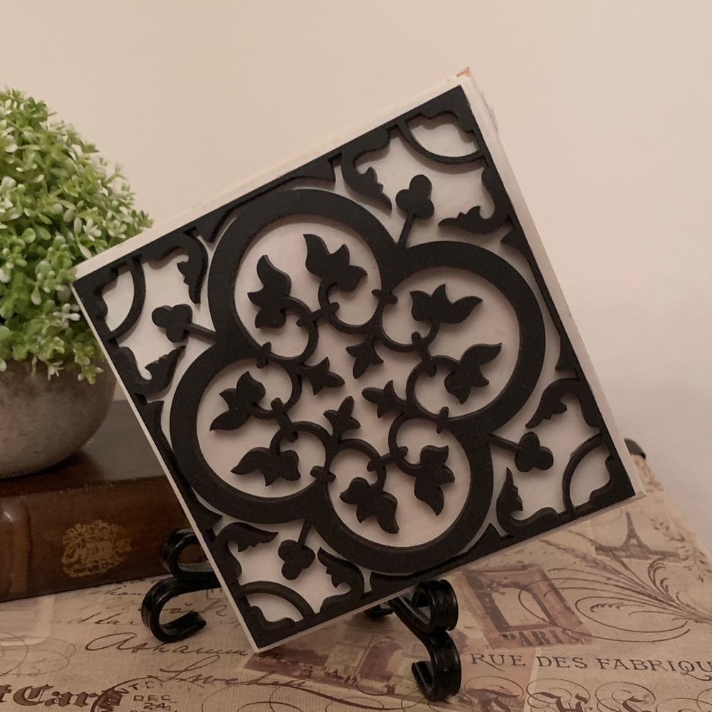 Hand Crafted Black and White Decorative Tile
